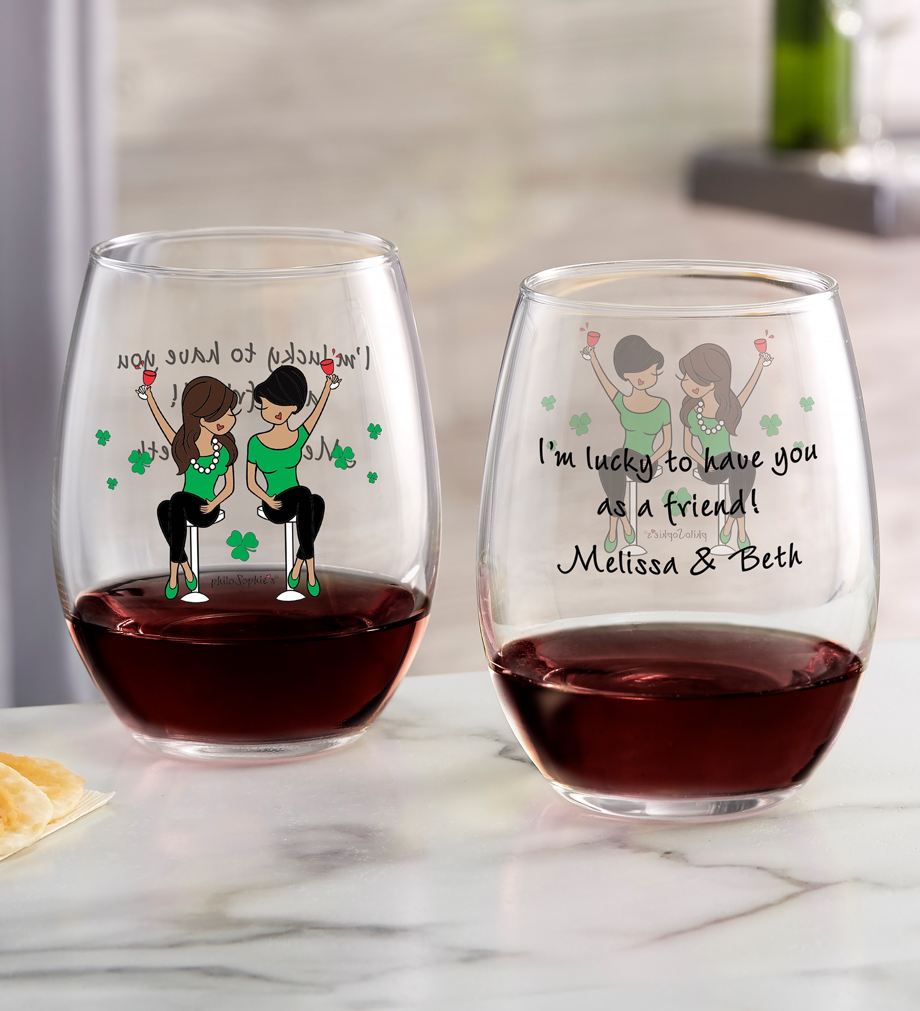 Lucky Friends philoSophie's® Personalized Wine Glasses